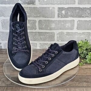 ECCO Soft 2 Sneakers Blue Suede Leather Casual Comfort Shoes Men's 45 11-11.5 US